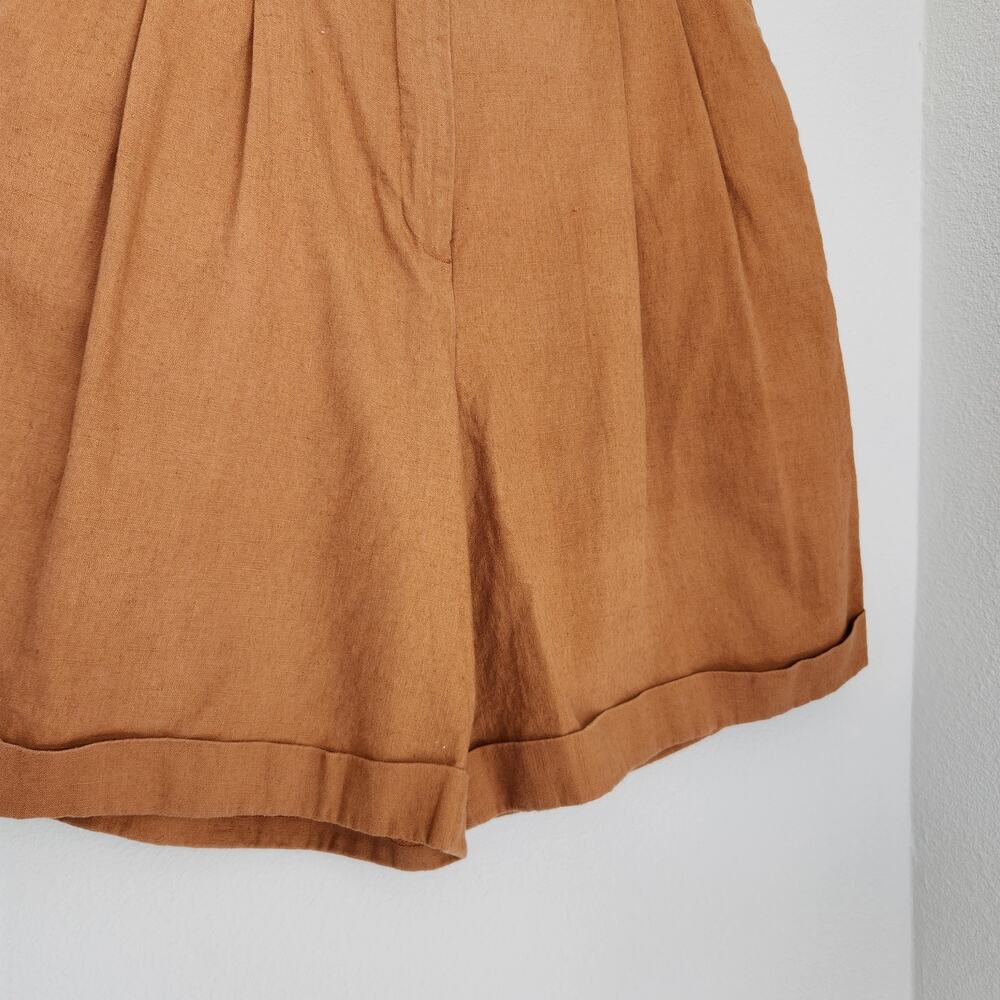 Vintage 90s Rust Orange Linen High Waisted Pleated Mom Shorts Rafaella S - Picture 10 of 11
